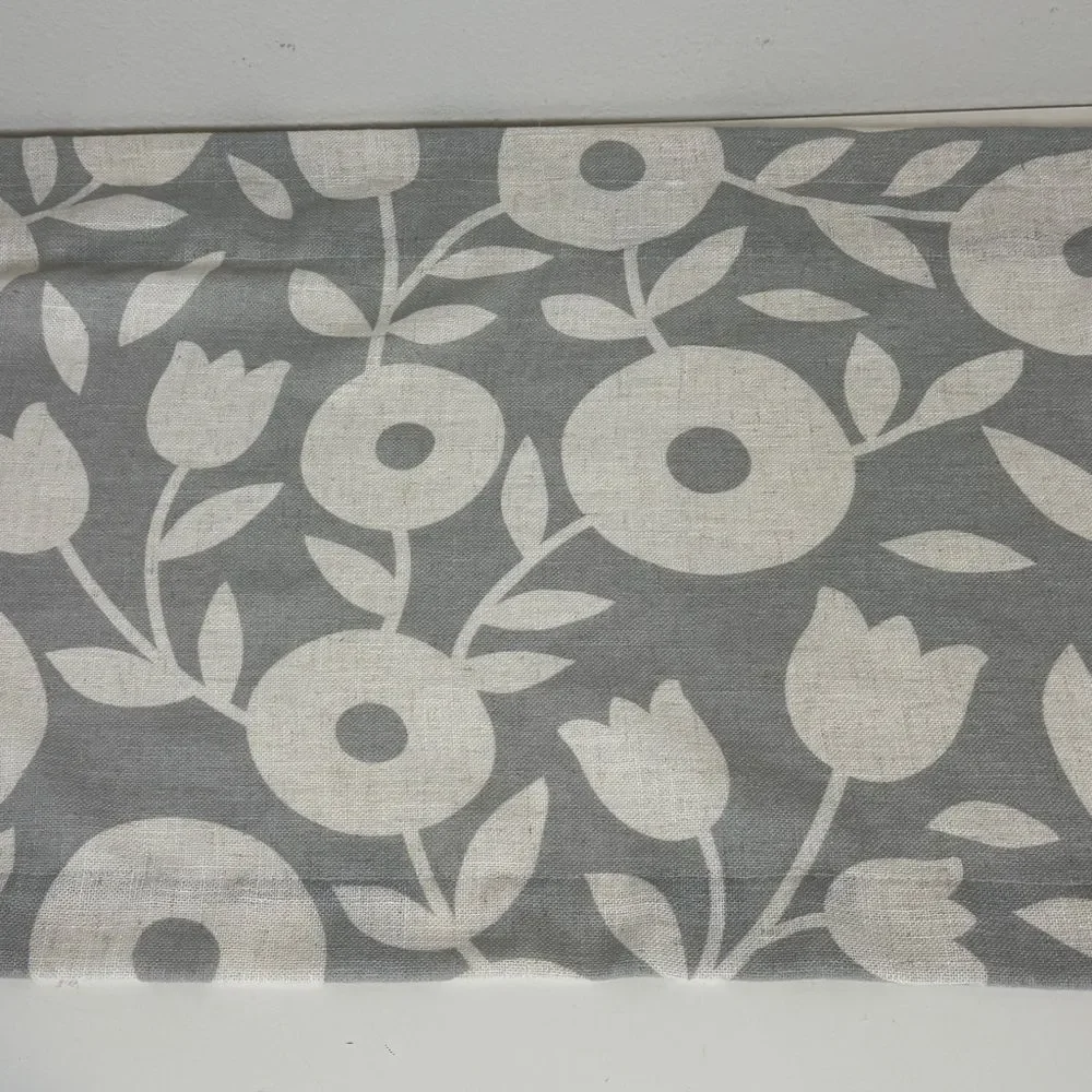 Grey White Modern Floral Linen Look Valance Curtain 60x17”